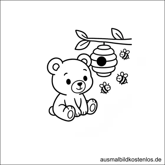 Ausmalbild Bär Bienen Kostenlos Drucken