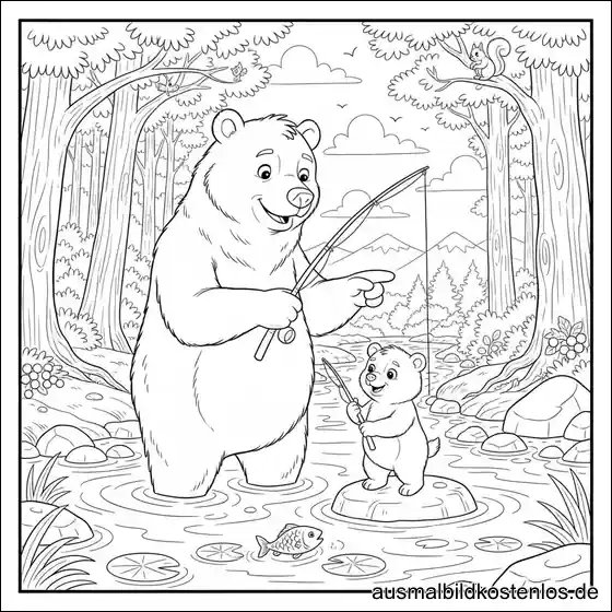 Babybär Papabär Angeln Ausmalbild Drucken