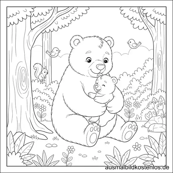 Babybär Papa Bär Kuscheln Ausmalbild