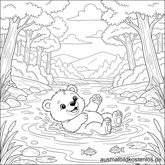 Bär badet im See Ausmalbild Kostenlos