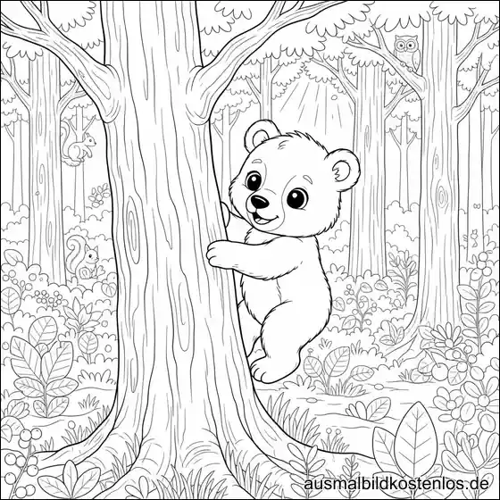 Bär Klettert auf Baum Ausmalbild Kostenlos