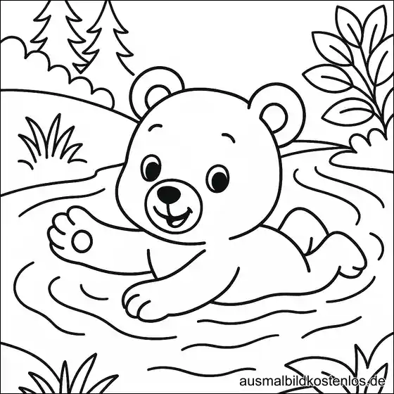 Ausmalbild Bär schwimmt im See – Kostenlos zum Drucken