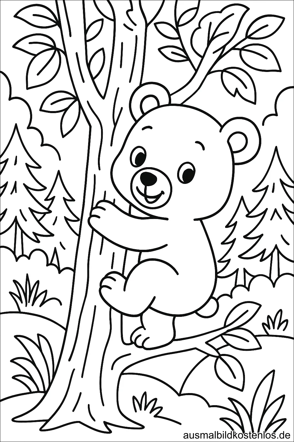 Ausmalbild Bär im Wald – Kostenlos zum Drucken