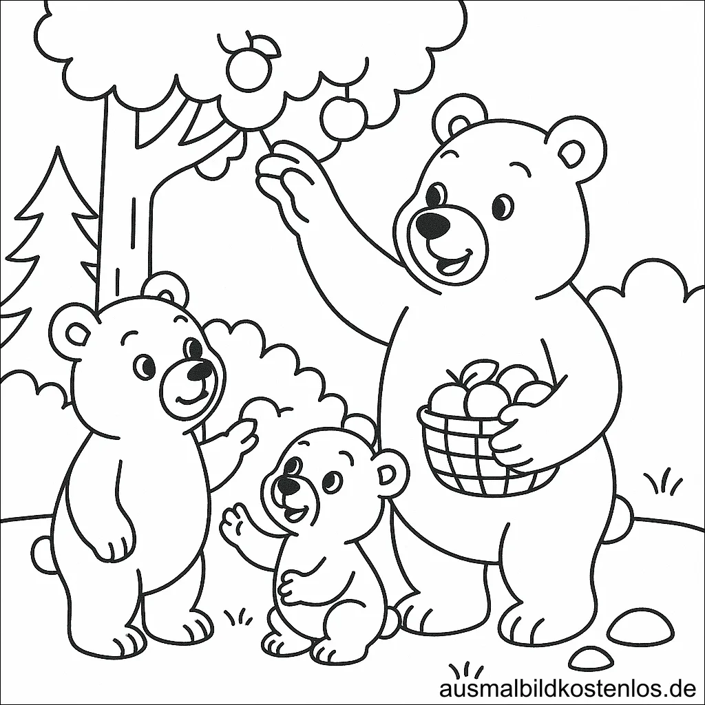 Bären Familie Ausmalbild - Kostenlos zum Drucken