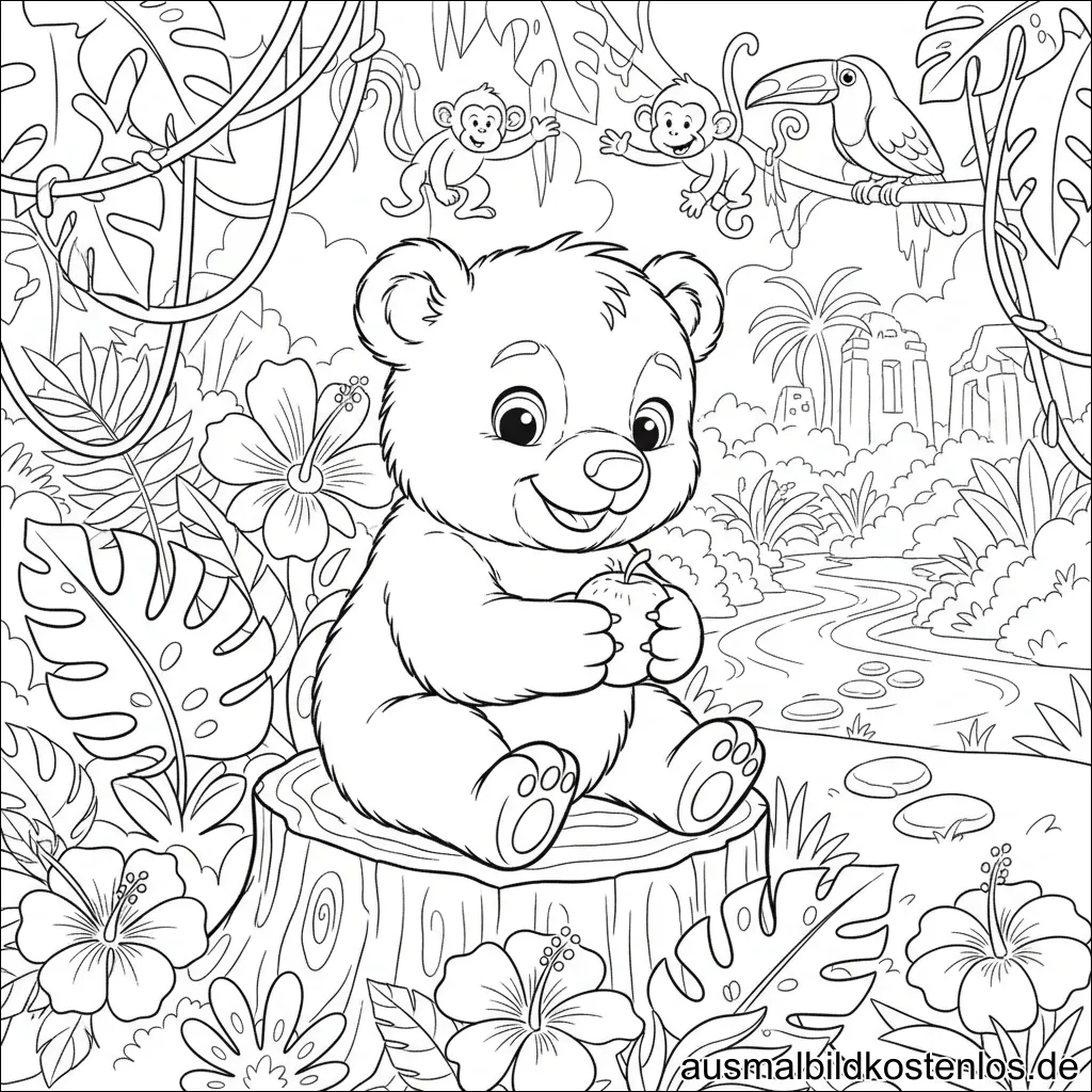 Bärenbaby Baum Dschungel Ausmalbild