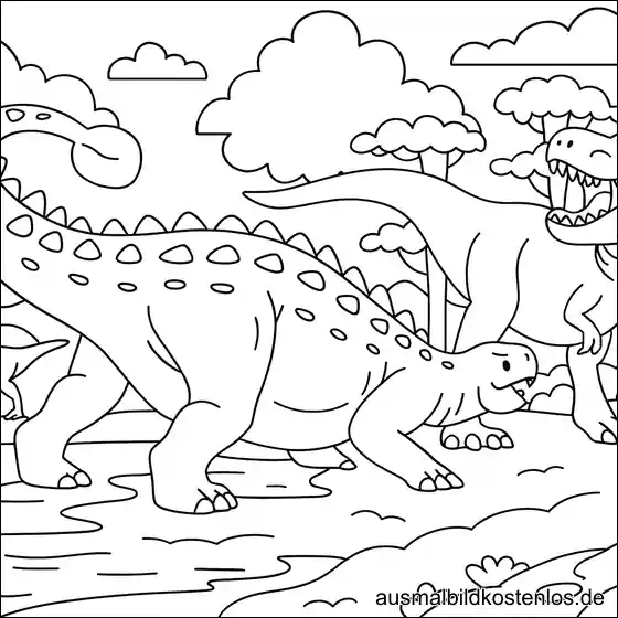 Stegosaurus kämpft gegen T-Rex - Ausmalbild für Jungs