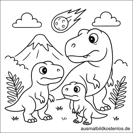 Ausmalbild T-Rex Familie – Malvorlage kostenlos