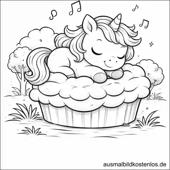 Ausmalbild Einhorn Cupcake Musik kostenlos