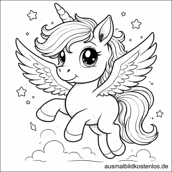 Fliegendes Einhorn - kostenlose Malvorlage