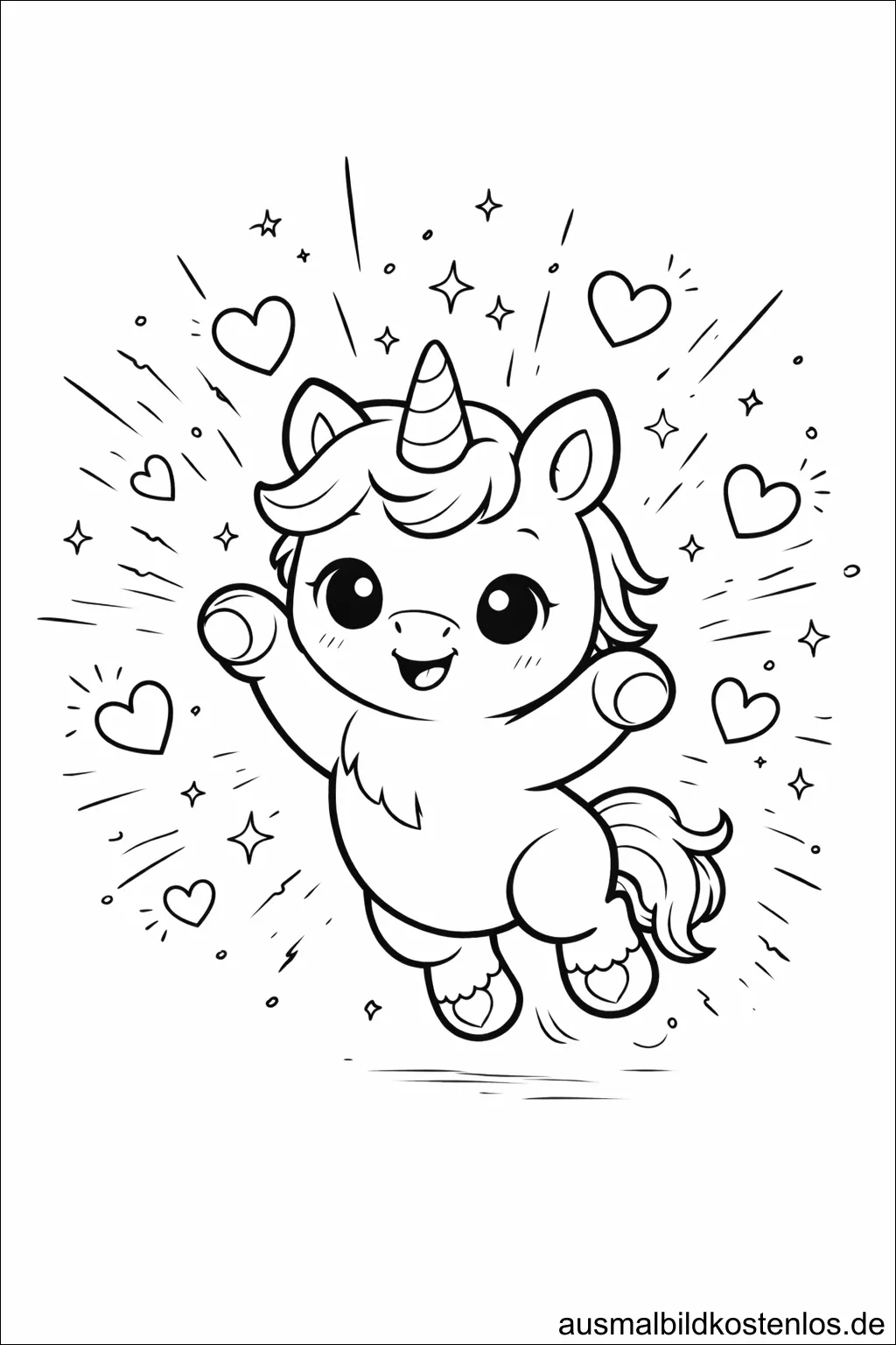 Gratis Ausmalbild: Einhorn voller Freude