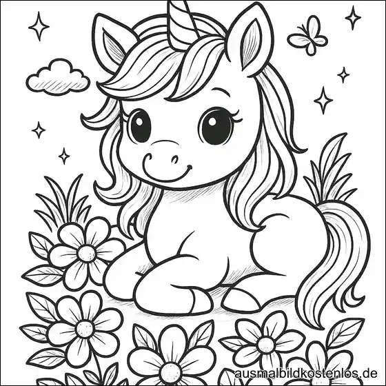 Einhorn mit Blumen Ausmalbild