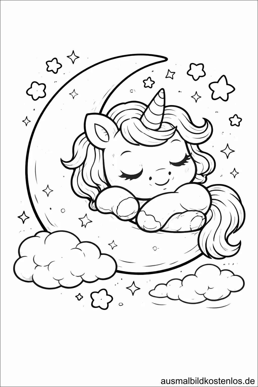 Schlafendes Einhorn – kostenlose Malvorlage