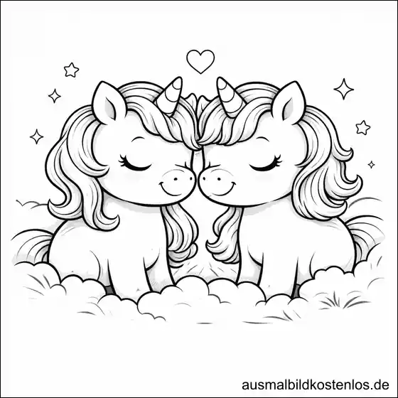 Kostenloses Ausmalbild Einhorn Paar Kuschelherz