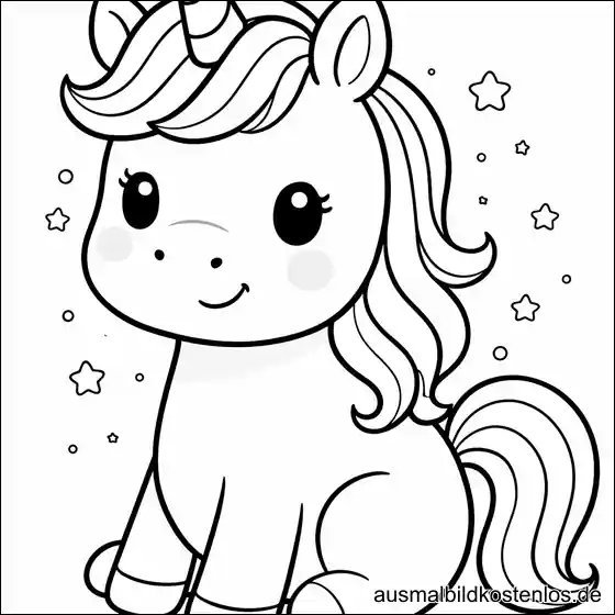 Sitzendes Einhorn - kostenlose Malvorlage