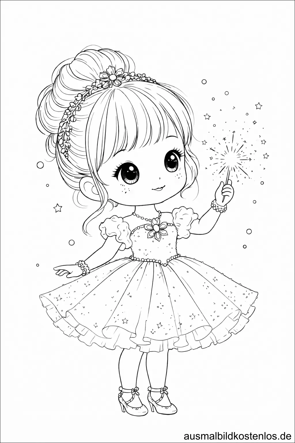 Fee im funkelnden Kleid – kostenlose Malvorlage