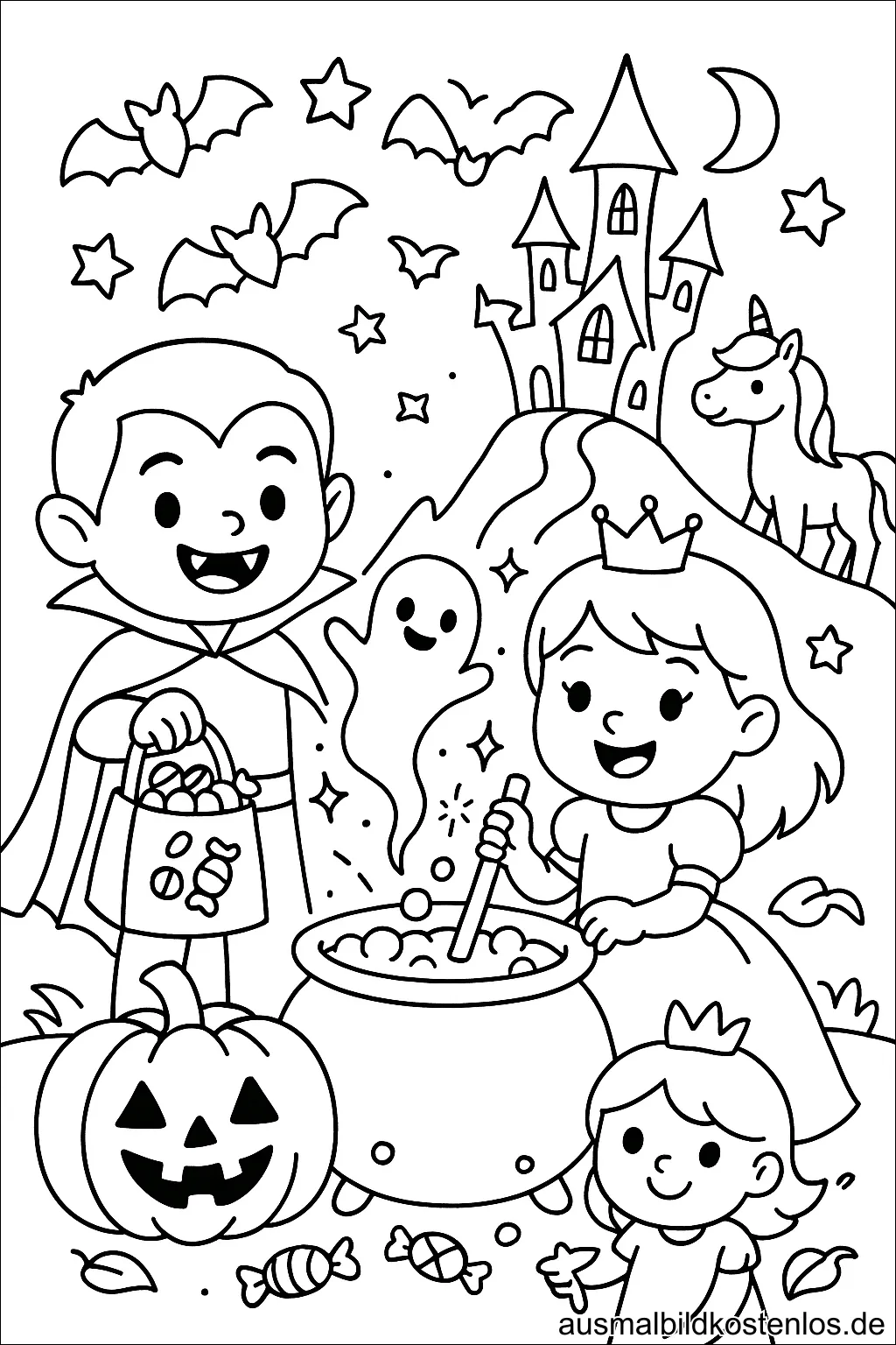 Prinzessin Vampir Einhorn Halloween Ausmalbild