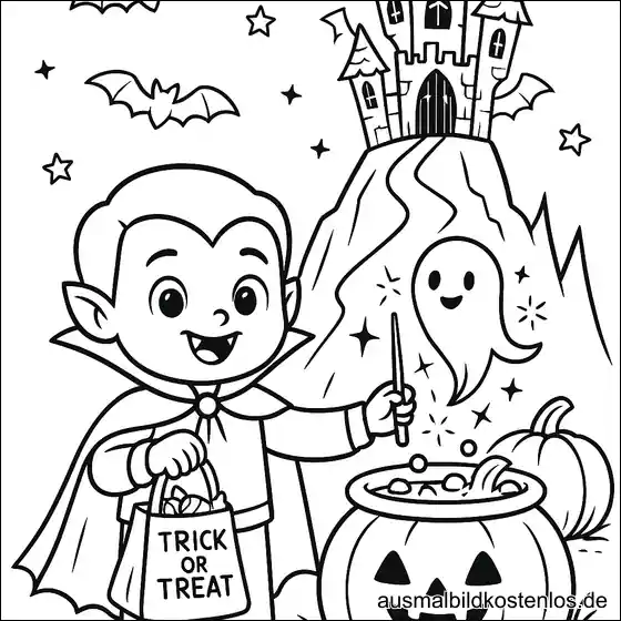 Trick or Treat – Vampir Malvorlage für Halloween