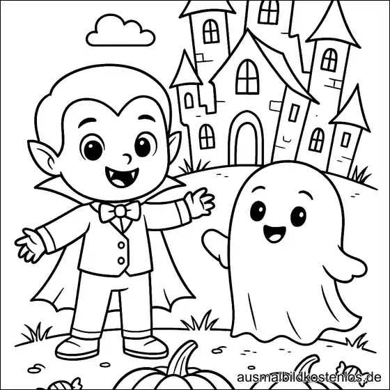Vampir und Geist Halloween Ausmalbild