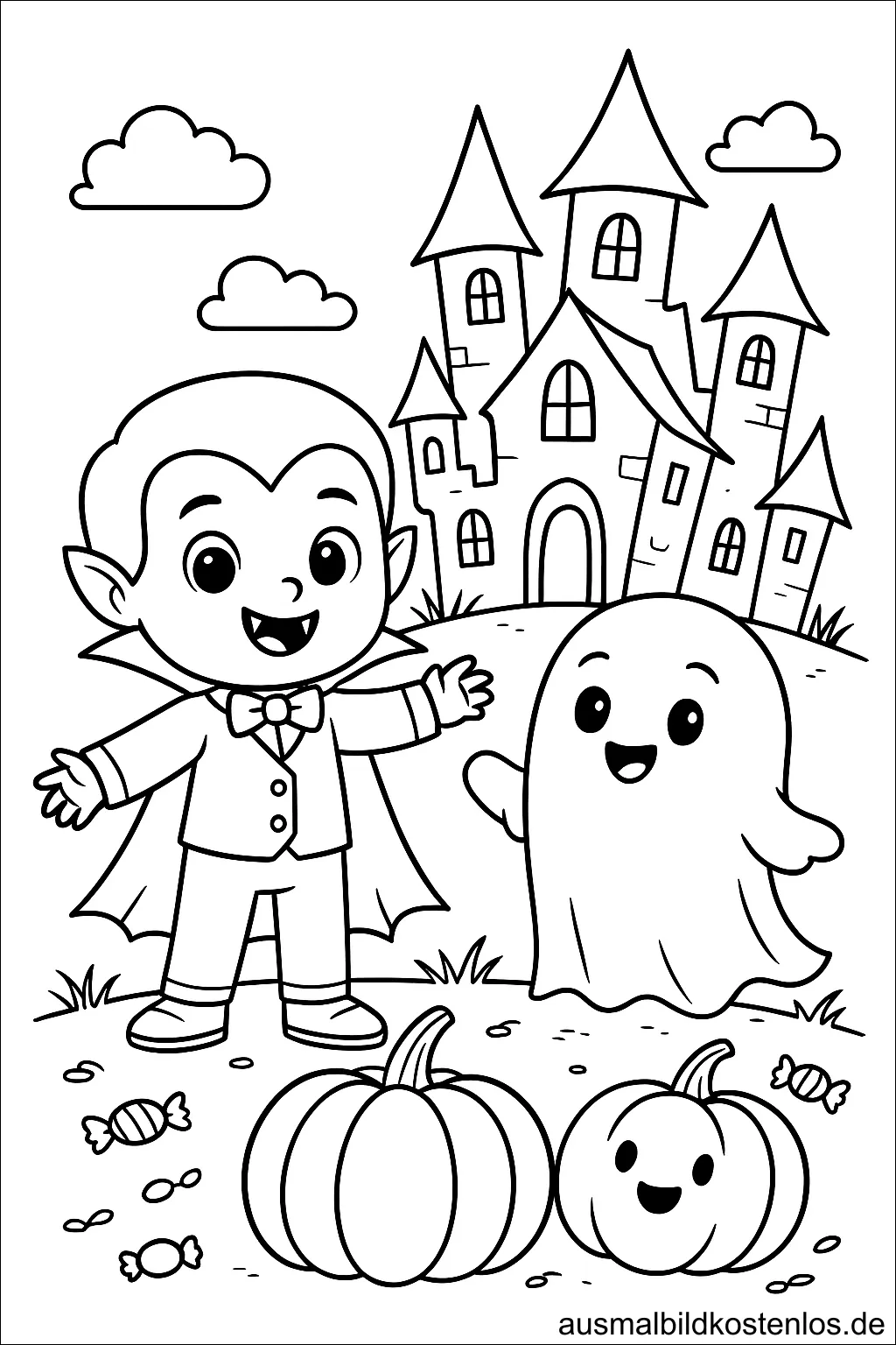 Vampir und Geist Halloween Ausmalbild