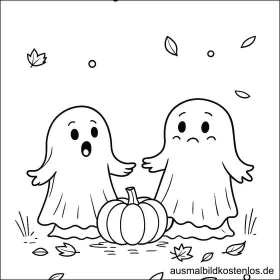 Zwei Geister mit Kürbis Halloween Ausmalbild