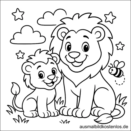 Babylöwe und Papa Löwe Ausmalbild zum Drucken