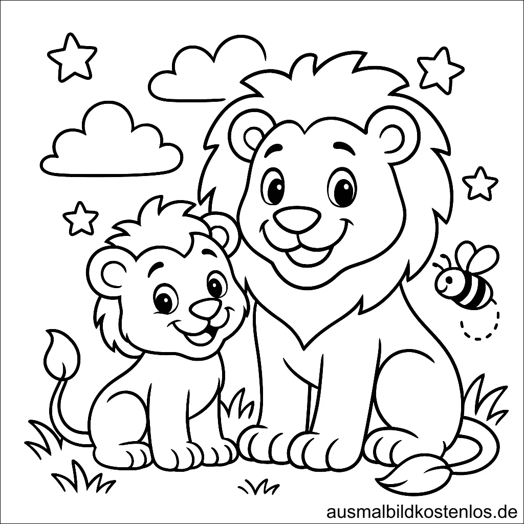 Babylöwe und Papa Löwe Ausmalbild zum Drucken