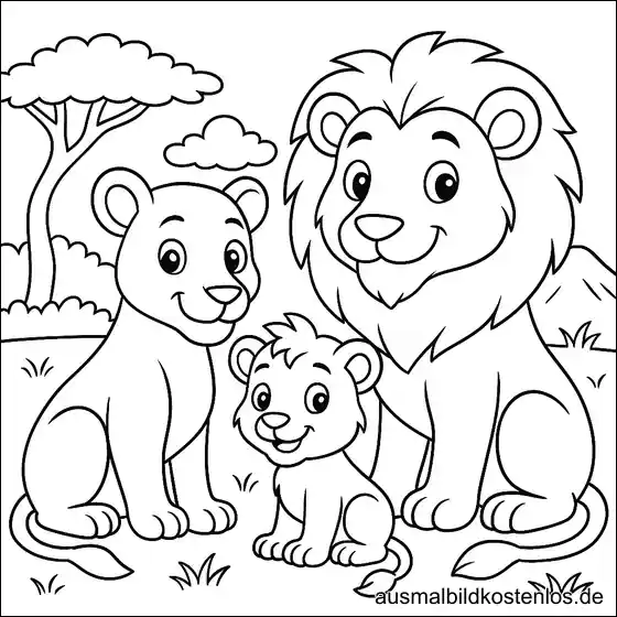 Löwen Familie Ausmalbild – Süß & Einfach
