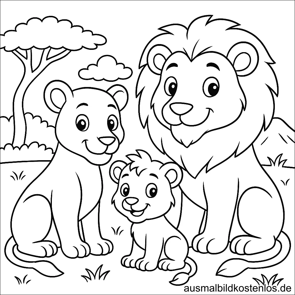 Löwen Familie Ausmalbild - Süß & Einfach
