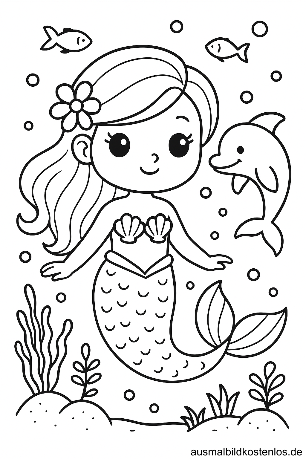 Meerjungfrau mit Delfin und Fischen