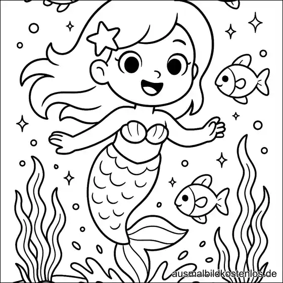 Meerjungfrau mit Fischen und Seegras Ausmalbild
