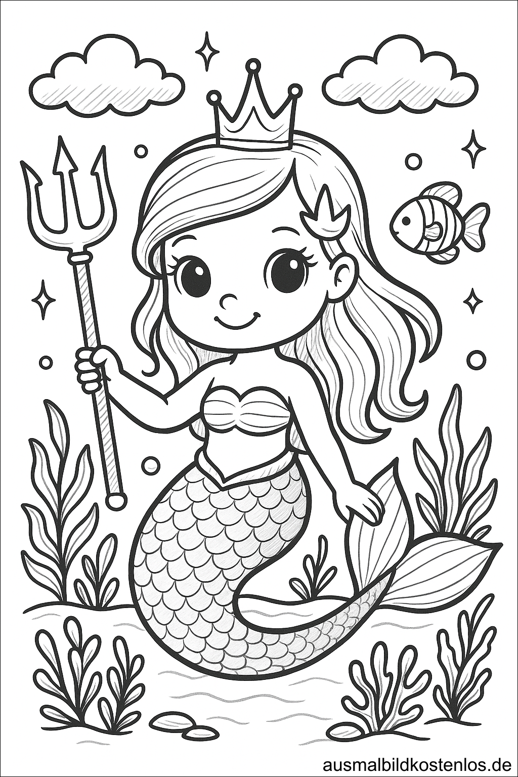 Meerjungfrau Prinzessin mit Krone und Dreizack