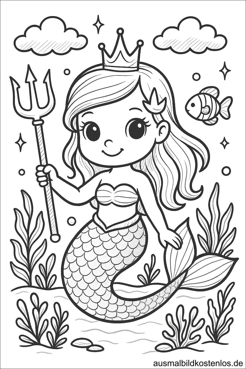 Meerjungfrau Prinzessin mit Krone und Dreizack
