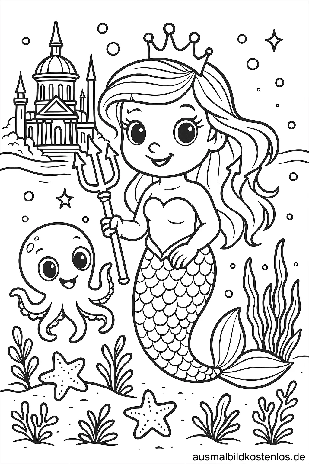 Meerjungfrau mit Krone und Oktopus