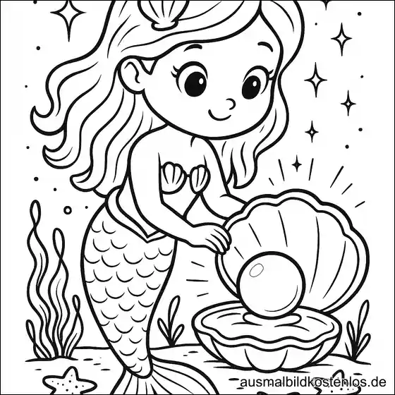 Meerjungfrau mit Muschel und Perle Ausmalbild