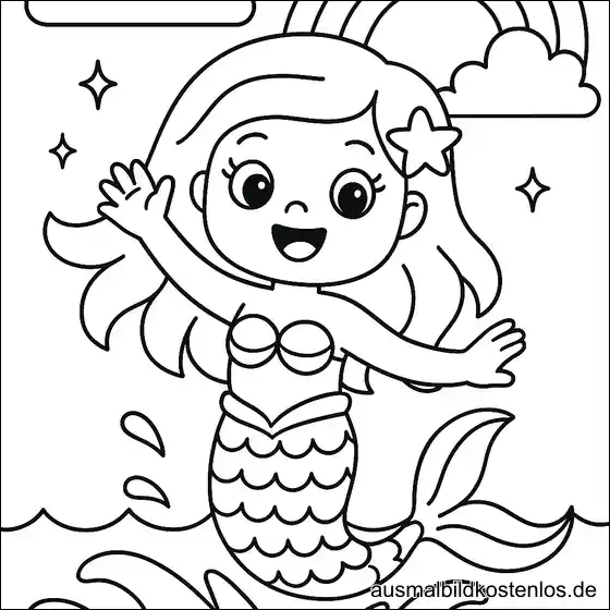 Meerjungfrau mit Regenbogen Ausmalbild