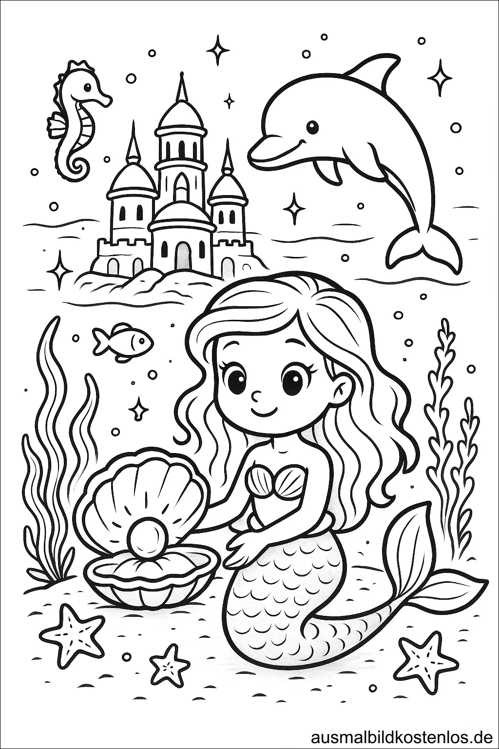 Meerjungfrau mit Schloss und Delfin