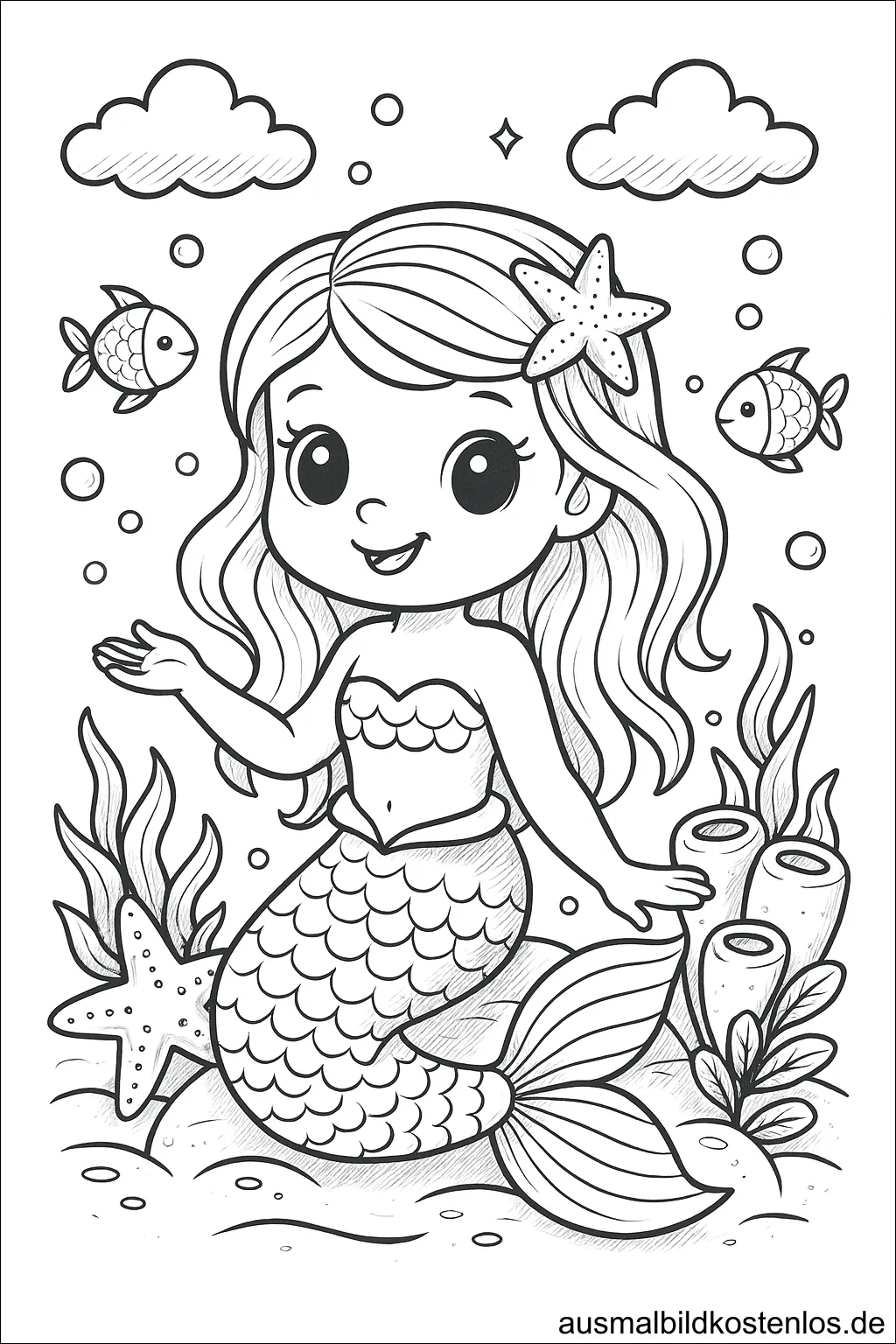 Meerjungfrau mit Seestern und Fischen