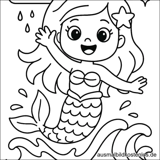 Meerjungfrau springt aus dem Wasser Ausmalbild