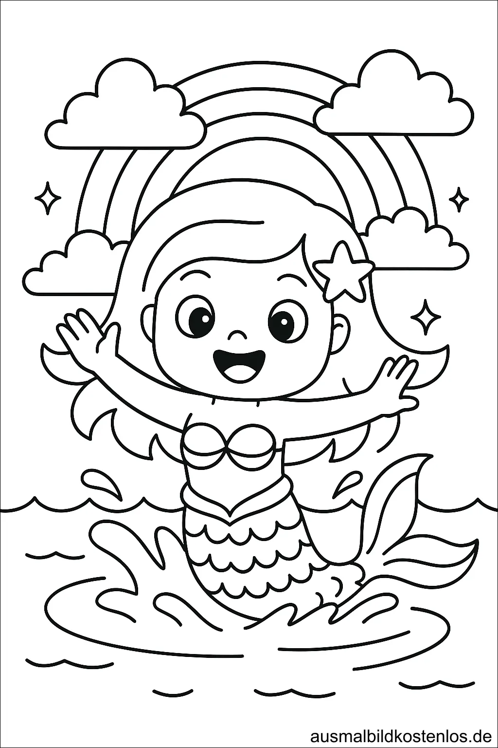 Meerjungfrau vor großem Regenbogen