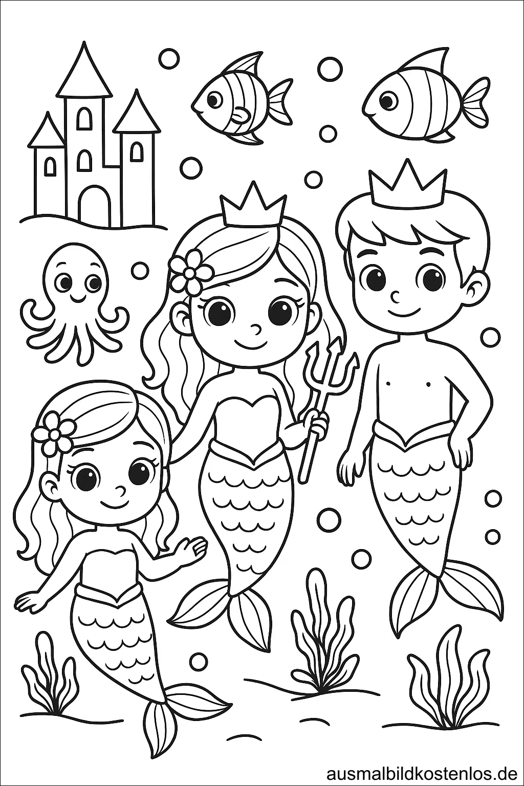 Meerjungfrauen-Familie mit Schloss