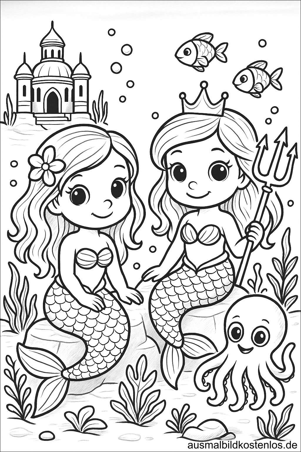 Meerjungfrauen mit Krone und Oktopus
