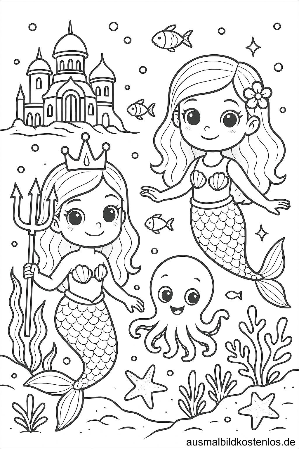 Meerjungfrauen mit Schloss und Oktopus