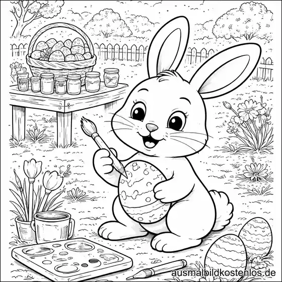 Osterhase bemalt Osterei – kostenlose Malvorlage