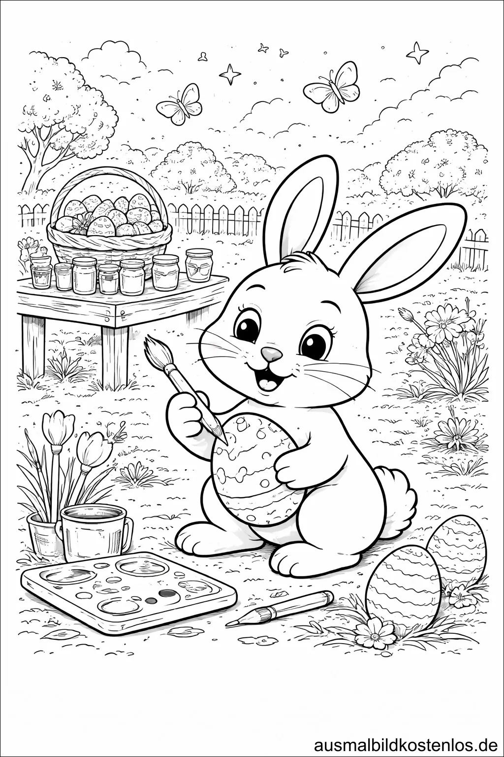 Osterhase bemalt Osterei - kostenlose Malvorlage