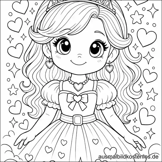 Märchenprinzessin mit Krone - kostenlose Malvorlage