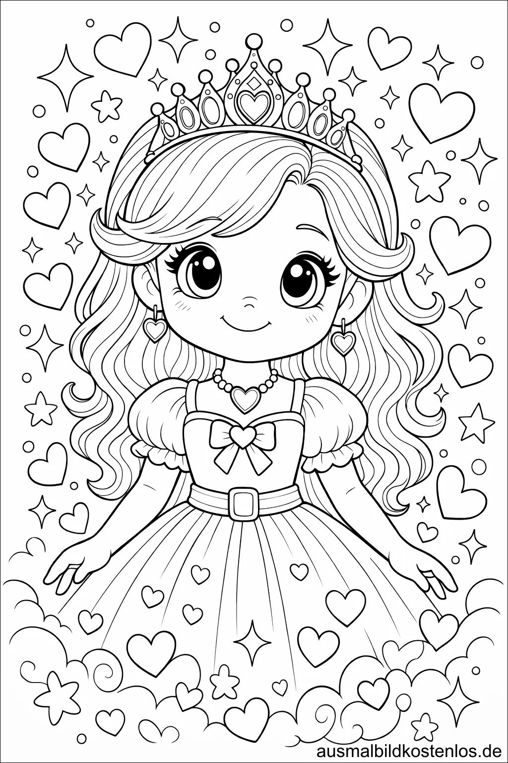 Märchenprinzessin mit Krone - kostenlose Malvorlage
