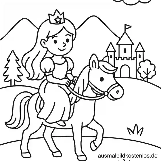 Prinzessin auf dem Pferd Ausmalbild