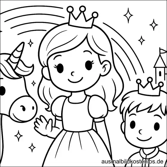 Prinzessin, Einhorn und Prinz Ausmalbild