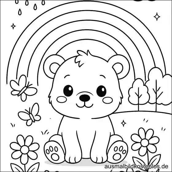 Bärchen mit Regenbogen Ausmalbild