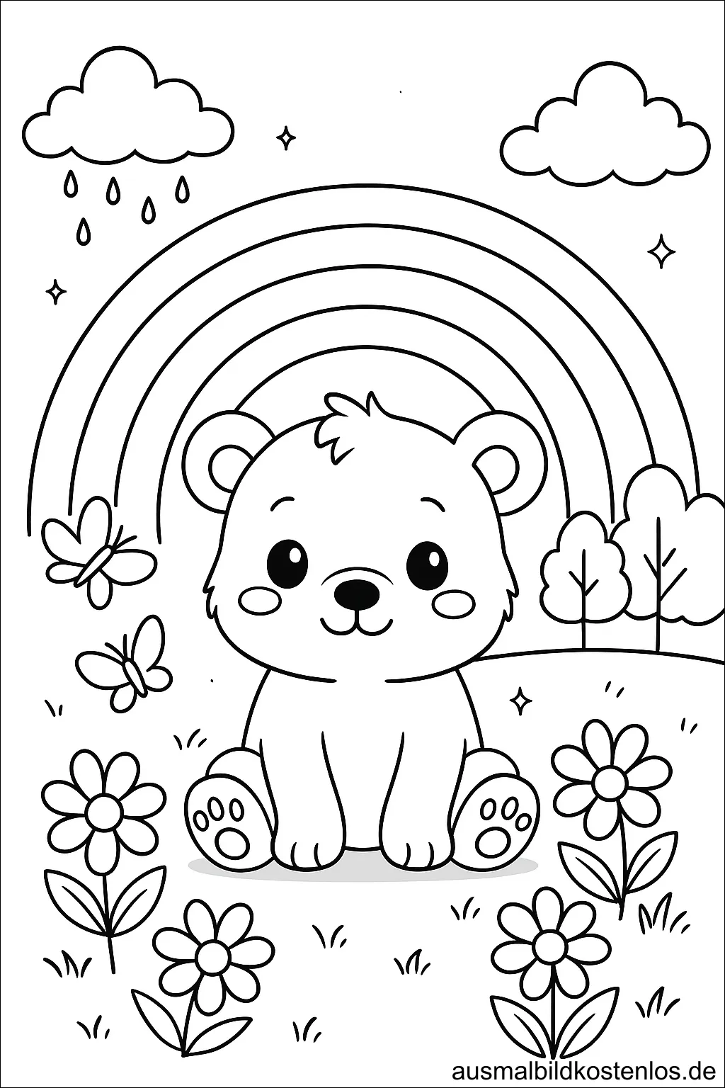 Bärchen mit Regenbogen Ausmalbild für Kinder